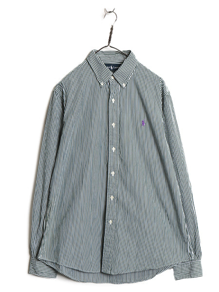 00s ラルフローレン ストライプ 長袖 ボタンダウン シャツ メンズ L オールド ポロ 長袖シャツ コットン ワイシャツ ビジネス ワンポイント