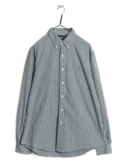 00s ラルフローレン ストライプ 長袖 ボタンダウン シャツ メンズ L オールド ポロ 長袖シャツ コットン ワイシャツ ビジネス ワンポイント