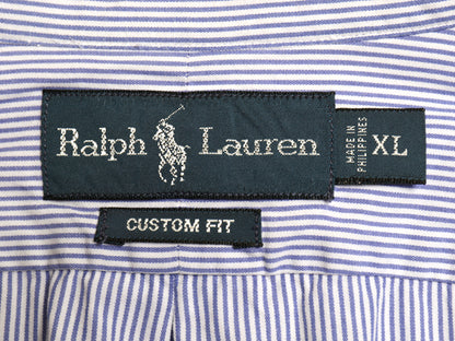 00s ラルフローレン ストライプ 長袖 ボタンダウン シャツ メンズ XL オールド ポロ オックスフォード ワイシャツ 大きいサイズ 細身 青 白