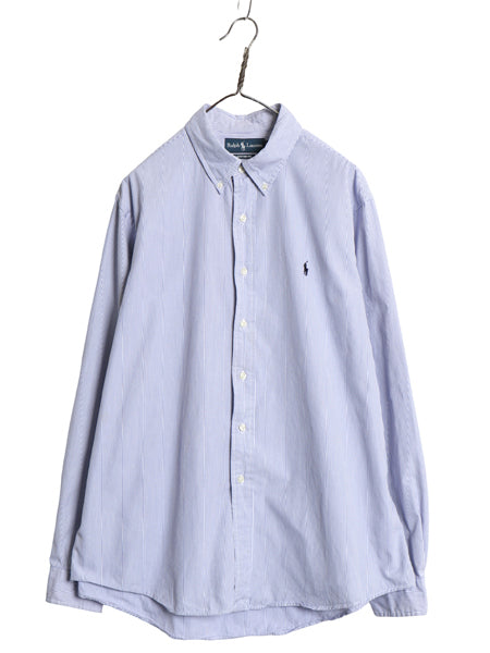 00s ラルフローレン ストライプ 長袖 ボタンダウン シャツ メンズ XL オールド ポロ オックスフォード ワイシャツ 大きいサイズ 細身 青 白