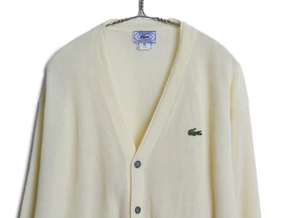 70s 80s ラコステ アクリル ニット カーディガン メンズ レディース XL / ヴィンテージ 羽織り 前開き セーター 大きいサイズ ナチュラル