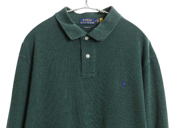 ポロ ラルフローレン 鹿の子 長袖 ポロシャツ メンズ XL / オールド 長袖シャツ コットン カットソー ワンポイント 大きいサイズ グリーン