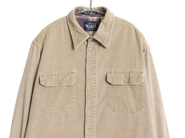 80s ウールリッチ 細畝 コーデュロイ 長袖 シャツ メンズ XL / ヴィンテージ 旧タグ アウトドア コットン 無地 ポケット付き 大きいサイズ