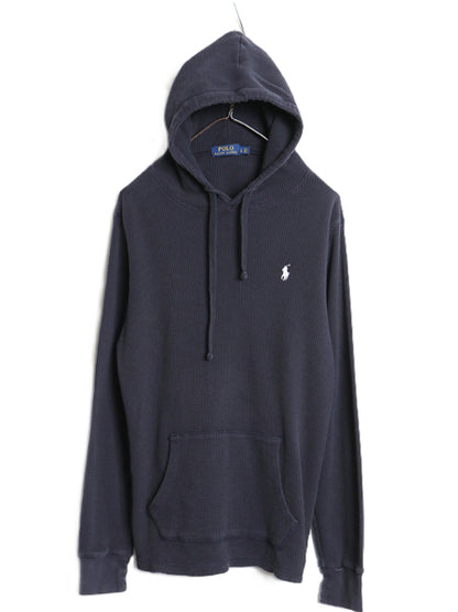 ポロ ラルフローレン サーマル フード パーカー メンズ L / ロンT 長袖 Tシャツ ワッフル プルオーバー カットソー ストレッチ シンプル 紺