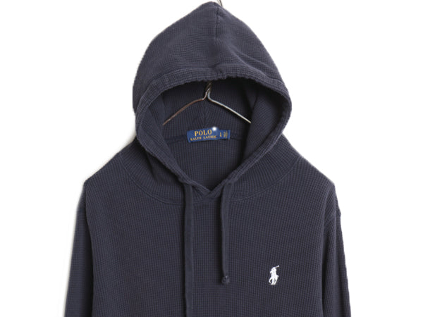ポロ ラルフローレン サーマル フード パーカー メンズ L / ロンT 長袖 Tシャツ ワッフル プルオーバー カットソー ストレッチ シンプル 紺