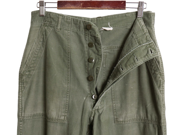 60s ★ 米軍実物 US ARMY コットン サテン ベイカー パンツ MEDIUM 62年製 ヴィンテージ アジャスター付き ファティーグ ユーティリティ 緑