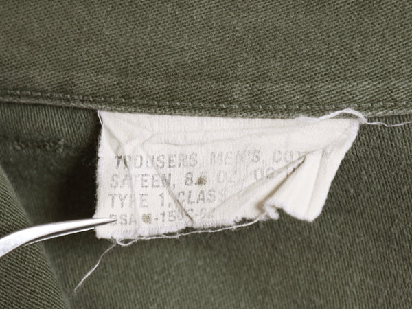 60s ★ 米軍実物 US ARMY コットン サテン ベイカー パンツ MEDIUM 62年製 ヴィンテージ アジャスター付き ファティーグ ユーティリティ 緑
