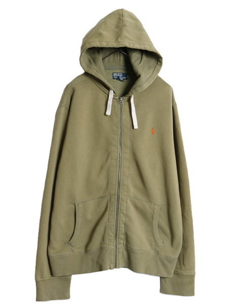 00s ポロ ラルフローレン フルジップ スウェット フード パーカー メンズ XL トレーナー 裏起毛 ワンポイント ポニー 大きいサイズ カーキ