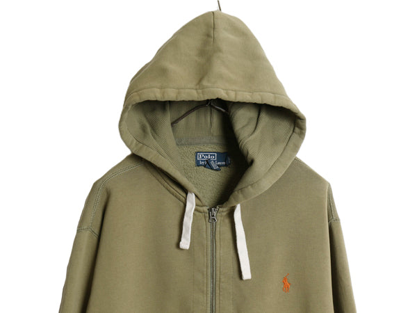 00s ポロ ラルフローレン フルジップ スウェット フード パーカー メンズ XL トレーナー 裏起毛 ワンポイント ポニー 大きいサイズ カーキ