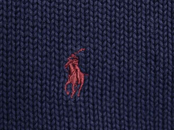 90s ポロ ラルフローレン コットン ニット セーター メンズ L / オールド クルーネック ワンポイント ポニー 刺繍 無地 シンプル ネイビー