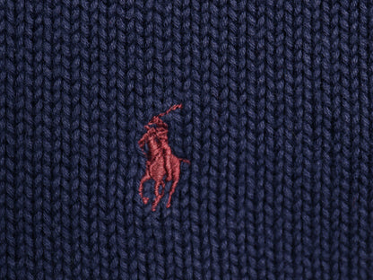 90s ポロ ラルフローレン コットン ニット セーター メンズ L / オールド クルーネック ワンポイント ポニー 刺繍 無地 シンプル ネイビー