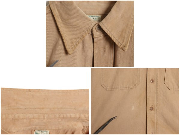 40s 50s ★ JCPENNEY コットン ワーク シャツ メンズ M / 古着 ヴィンテージ ツイル カツラギ 長袖シャツ ポケット付き 厚手 ベージュ 無地