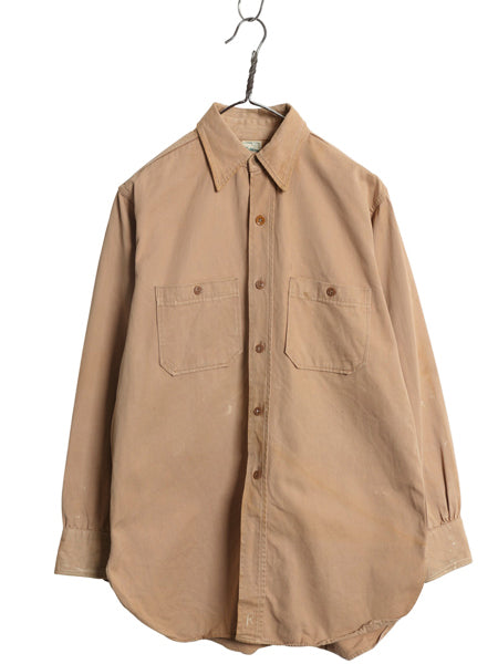 40s 50s ★ JCPENNEY コットン ワーク シャツ メンズ M / 古着 ヴィンテージ ツイル カツラギ 長袖シャツ ポケット付き 厚手 ベージュ 無地