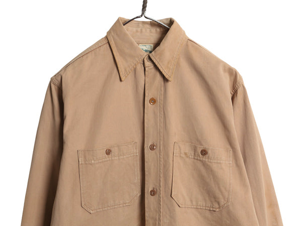 40s 50s ★ JCPENNEY コットン ワーク シャツ メンズ M / 古着 ヴィンテージ ツイル カツラギ 長袖シャツ ポケット付き 厚手 ベージュ 無地