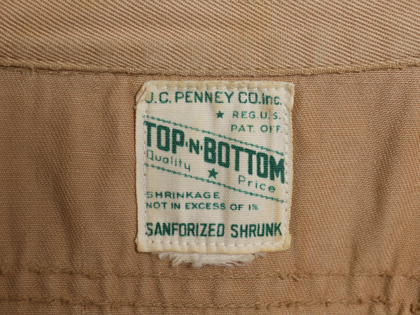 40s 50s ★ JCPENNEY コットン ワーク シャツ メンズ M / 古着 ヴィンテージ ツイル カツラギ 長袖シャツ ポケット付き 厚手 ベージュ 無地