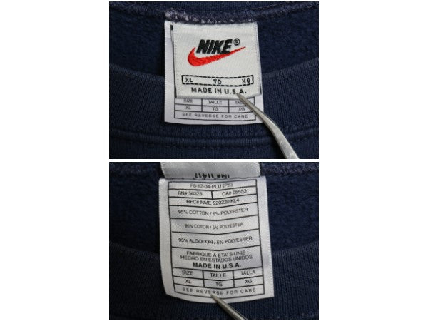 90s USA製 ナイキ タウン ワンポイント スウェット メンズ XL オールド スウッシュ 裏起毛 クルーネック トレーナー 大きいサイズ ネイビー
