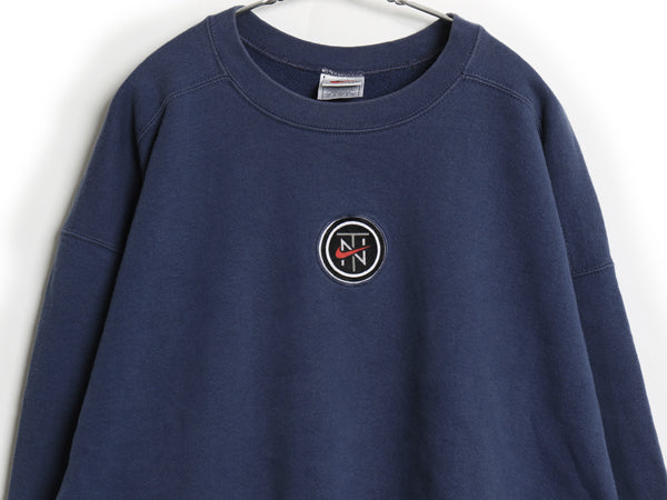 90s USA製 ナイキ タウン ワンポイント スウェット メンズ XL オールド スウッシュ 裏起毛 クルーネック トレーナー 大きいサイズ ネイビー