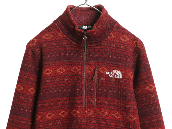 US企画 ノースフェイス セーター フリース ジャケット メンズ M / アウトドア プルオーバー ハーフジップ ノルディック ハイネック 総柄 