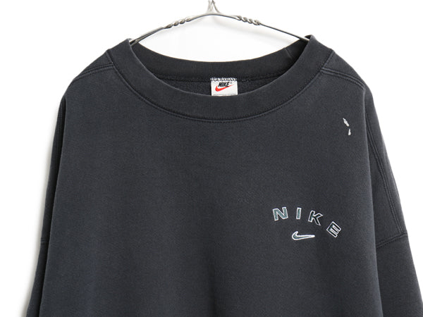 90s USA製 ナイキ ワンポイント スウェット メンズ XXXL / オールド スウッシュ トレーナー 裏起毛 ヘビーウェイト 大きいサイズ ブラック