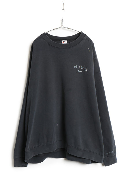 90s USA製 ナイキ ワンポイント スウェット メンズ XXXL / オールド スウッシュ トレーナー 裏起毛 ヘビーウェイト 大きいサイズ ブラック