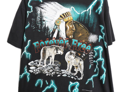 90s ★ アメリカンサンダー オールオーバー プリント Tシャツ メンズ L オールド アニマル インディアンヘッド アート 総柄 オフィシャル