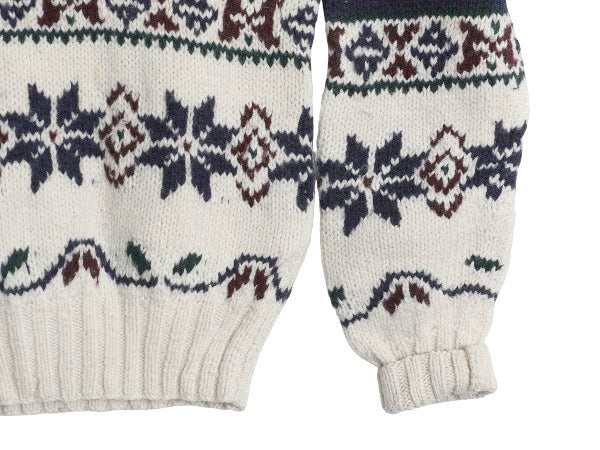 90s ポロ ラルフローレン タートルネック ウール ニット セーター メンズ L / オールド ハンドメイド ノルディック柄 総柄 絵柄 バーズアイ