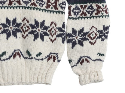 90s ポロ ラルフローレン タートルネック ウール ニット セーター メンズ L / オールド ハンドメイド ノルディック柄 総柄 絵柄 バーズアイ