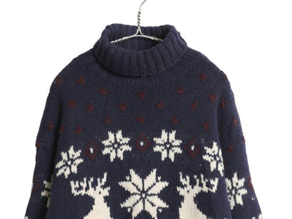 90s ポロ ラルフローレン タートルネック ウール ニット セーター メンズ L / オールド ハンドメイド ノルディック柄 総柄 絵柄 バーズアイ