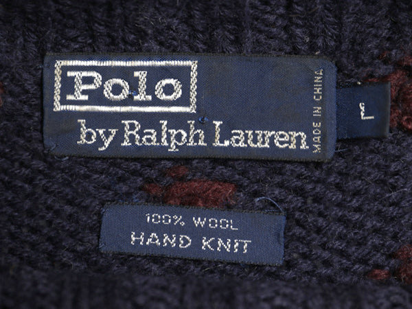 90s ポロ ラルフローレン タートルネック ウール ニット セーター メンズ L / オールド ハンドメイド ノルディック柄 総柄 絵柄 バーズアイ