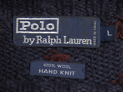 90s ポロ ラルフローレン タートルネック ウール ニット セーター メンズ L / オールド ハンドメイド ノルディック柄 総柄 絵柄 バーズアイ