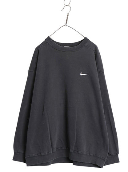 90s ナイキ スモール スウッシュ 刺繍 スウェット メンズ XL 古着 オールド 裏起毛 トレーナー クルーネック ワンポイント 大きいサイズ 黒