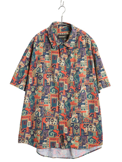 90s ティンバーランド 総柄 デザイン 半袖 シャツ メンズ XL / 旧タグ オールド コットン ゆったり マルチカラー カジュアル 大きいサイズ