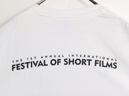 80s USA製 ショート フィルム フェスティバル イラスト プリント Tシャツ メンズ XL / ヴィンテージ 映画 ムービー アート オフィシャル 白