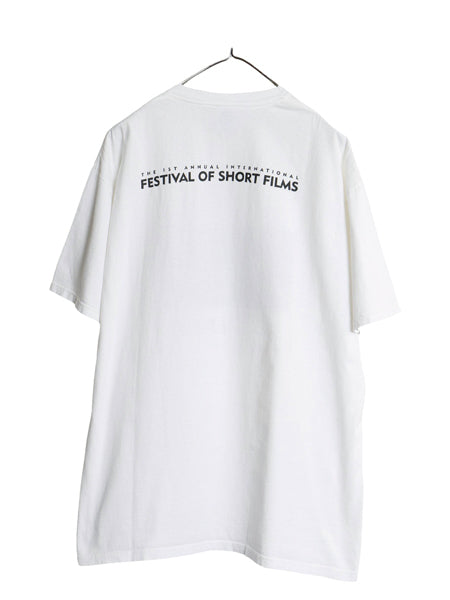 80s USA製 ショート フィルム フェスティバル イラスト プリント Tシャツ メンズ XL / ヴィンテージ 映画 ムービー アート オフィシャル 白