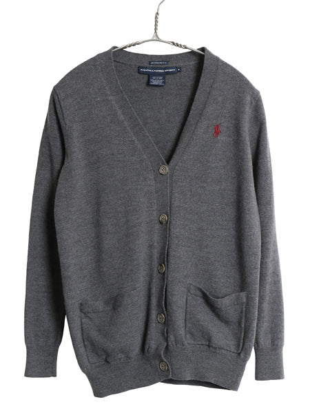 ラルフローレン ニット カーディガン レディース M BOYFRIEND FIT ポロ スポーツ メリノ ウール セーター 前開き 羽織り 重ね着 ポニー 灰