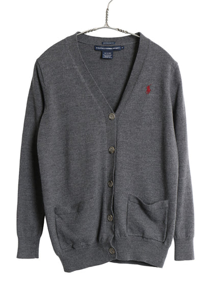 ラルフローレン ニット カーディガン レディース M BOYFRIEND FIT ポロ スポーツ メリノ ウール セーター 前開き 羽織り 重ね着 ポニー 灰