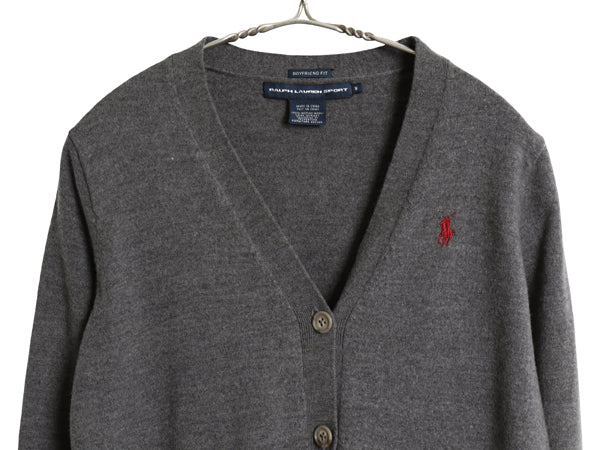 ラルフローレン ニット カーディガン レディース M BOYFRIEND FIT ポロ スポーツ メリノ ウール セーター 前開き 羽織り 重ね着 ポニー 灰