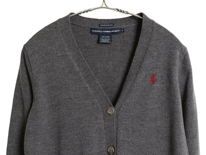 ラルフローレン ニット カーディガン レディース M BOYFRIEND FIT ポロ スポーツ メリノ ウール セーター 前開き 羽織り 重ね着 ポニー 灰