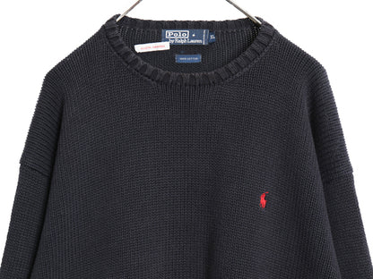 90s ポロ ラルフローレン コットン ニット セーター メンズ XL / オールド 長袖ニット ワンポイント クルーネック 大きいサイズ ブラック