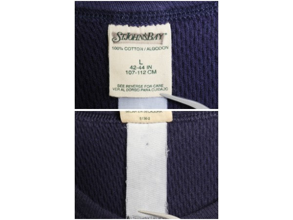 80s セントジョンズベイ 長袖 サーマル Tシャツ メンズ L / ヴィンテージ クルーネック アンダーシャツ ワッフル 100% コットン ロンT 紺