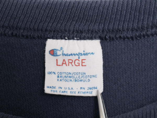 80s USA製 チャンピオン カレッジ プリント 半袖 Tシャツ メンズ L 古着 ヴィンテージ シングルステッチ ヘビーウェイト 100% コットン 紺