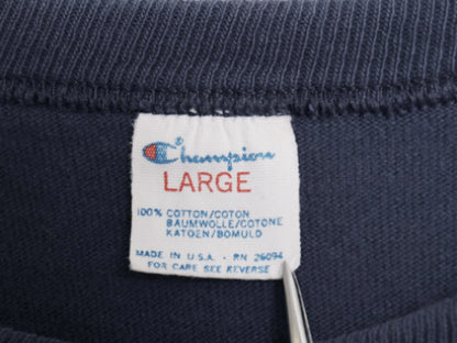 80s USA製 チャンピオン カレッジ プリント 半袖 Tシャツ メンズ L 古着 ヴィンテージ シングルステッチ ヘビーウェイト 100% コットン 紺