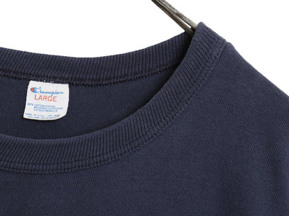 80s USA製 チャンピオン カレッジ プリント 半袖 Tシャツ メンズ L 古着 ヴィンテージ シングルステッチ ヘビーウェイト 100% コットン 紺