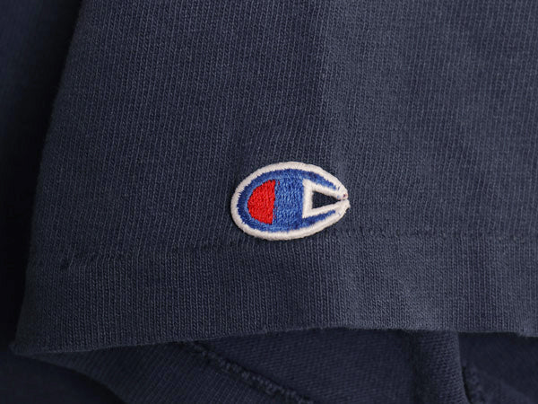 80s USA製 チャンピオン カレッジ プリント 半袖 Tシャツ メンズ L 古着 ヴィンテージ シングルステッチ ヘビーウェイト 100% コットン 紺