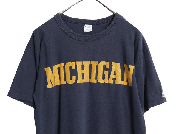 80s USA製 チャンピオン カレッジ プリント 半袖 Tシャツ メンズ L 古着 ヴィンテージ シングルステッチ ヘビーウェイト 100% コットン 紺