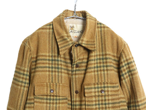 60s USA製 Lakeland チェック シャツ ジャケット メンズ M / ヴィンテージ ヘビーウェイト CPO ウール モヘア 裏ボア パイル フリース 毛足