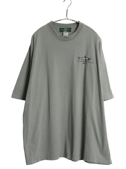 90s USA製 オービス ワンポイント 刺繍 半袖 Tシャツ メンズ XXL オールド シングルステッチ ヘビーウェイト フィッシング 大きいサイズ 緑