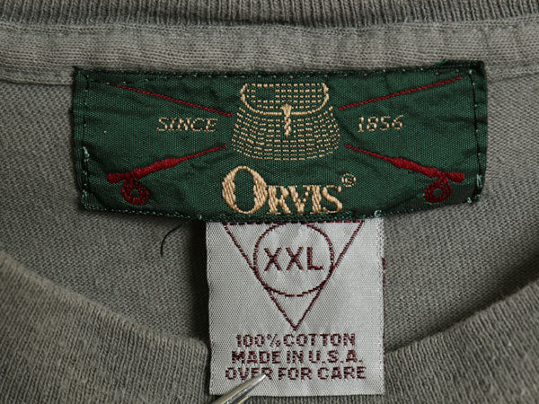 90s USA製 オービス ワンポイント 刺繍 半袖 Tシャツ メンズ XXL オールド シングルステッチ ヘビーウェイト フィッシング 大きいサイズ 緑