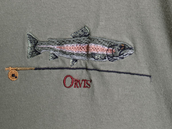 90s USA製 オービス ワンポイント 刺繍 半袖 Tシャツ メンズ XXL オールド シングルステッチ ヘビーウェイト フィッシング 大きいサイズ 緑