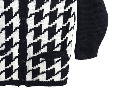 90s オールド ギャップ ウール デザイン ニット カーディガン レディース М 大きめ L 程 紺タグ ロング セーター 千鳥格子 前開き 重ね着